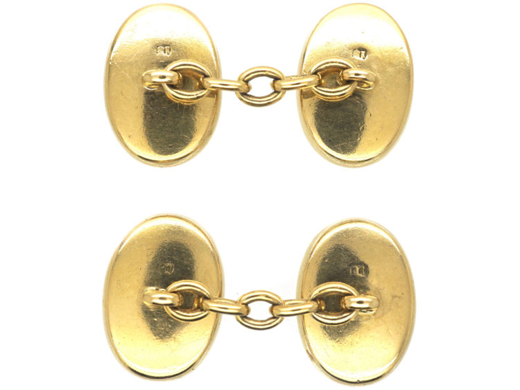 Art Deco 18ct Gold , Red Enamel, Mother of Pearl & Diamond Oval Shaped Cufflinks