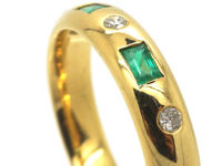 18ct Gold Emerald & Diamond Rub Over Set Ring
