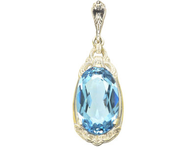 Art Deco Silver Synthetic Blue Spinel Pendant
