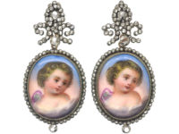 Georgian Cut Steel & Porcelain Angel Earrings