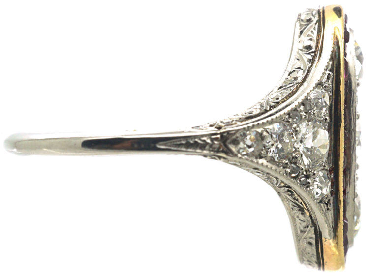 Art Deco Platinum, Ruby & Diamond Oval Shaped Ring