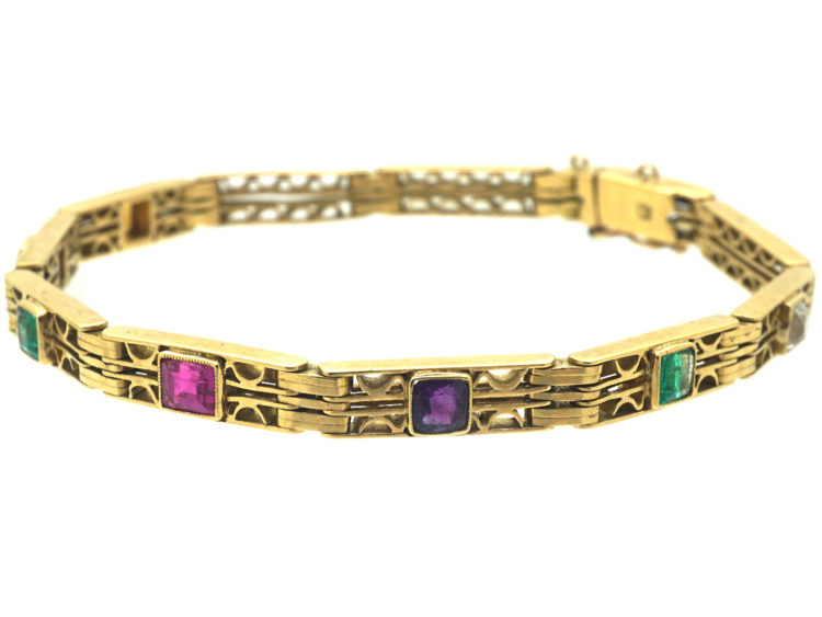 Edwardian 18ct Gold Bracelet with Gemstones that Spell Dearest
