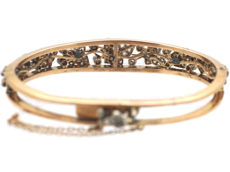 Victorian 18ct Gold & Rose Diamond Ivy Leaf Bangle