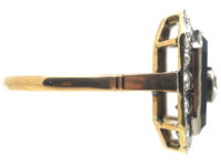 Art Deco 18ct Gold & Platinum, Onyx & Diamond Octagonal Shaped Ring