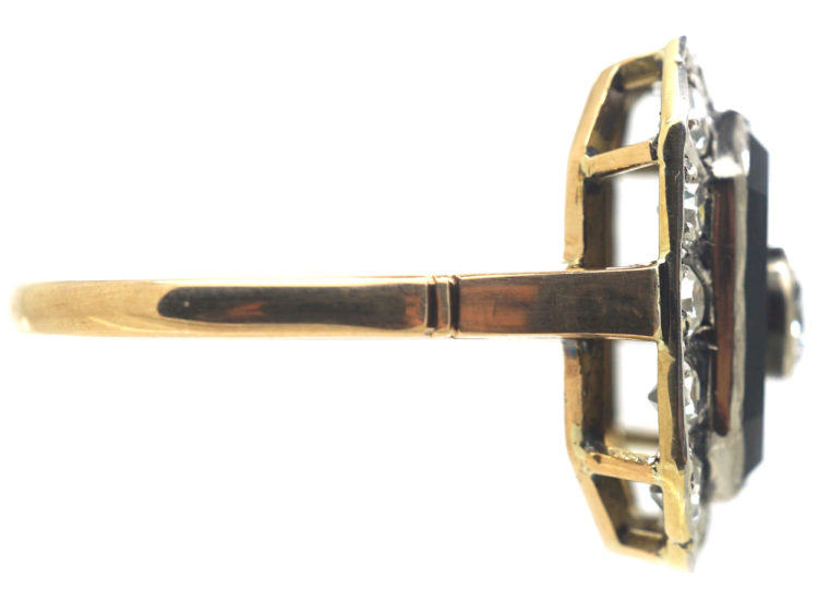 Art Deco 18ct Gold & Platinum, Onyx & Diamond Octagonal Shaped Ring