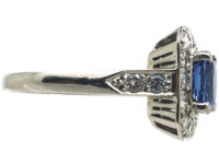French Art Deco Platinum, Sapphire & Diamond Rectangular Shaped Ring