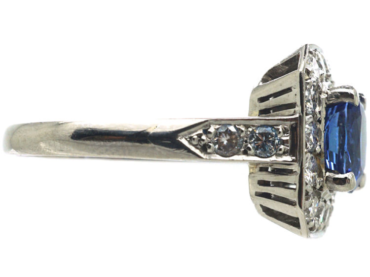 French Art Deco Platinum, Sapphire & Diamond Rectangular Shaped Ring