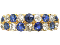 Victorian 18ct Gold, Sapphire & Diamond Chequerboard Ring