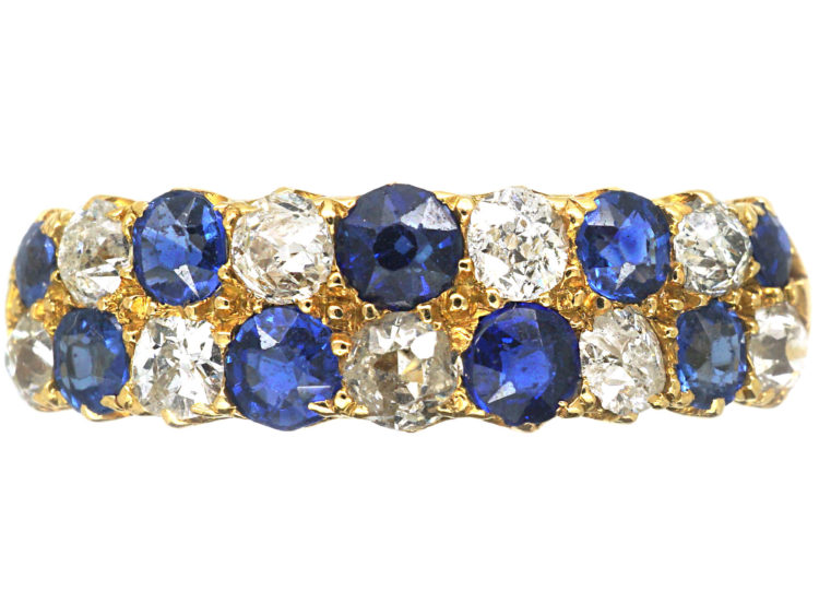 Victorian 18ct Gold, Sapphire & Diamond Chequerboard Ring