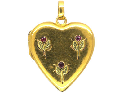 French Belle Epoque Two Colour 18ct Gold Heart Shaped Locket set with Rubies French Belle Epoque Two Colour 18ct Gold Heart Shaped Locket set with Rubies