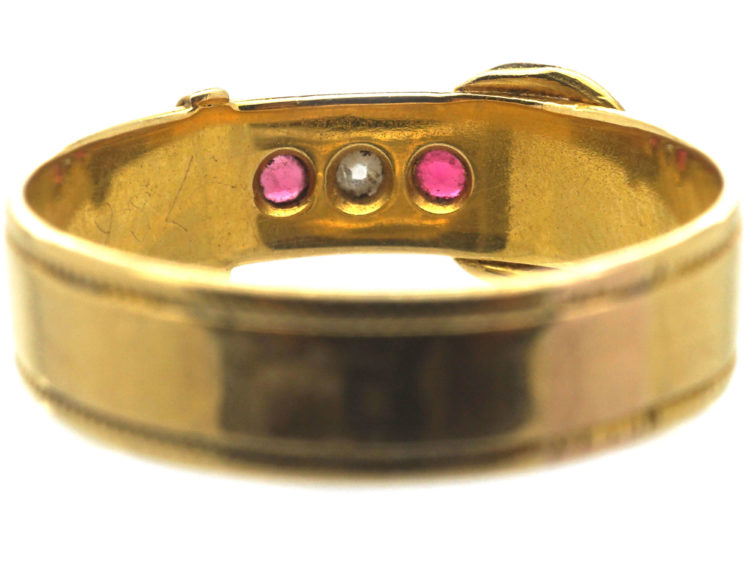 Victorian 18ct Gold, Ruby & Diamond Buckle Ring