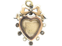 Edwardian 15ct Gold Blue Enamel, Natural Pearls & Diamond Heart Shaped Pendant with Bow Top