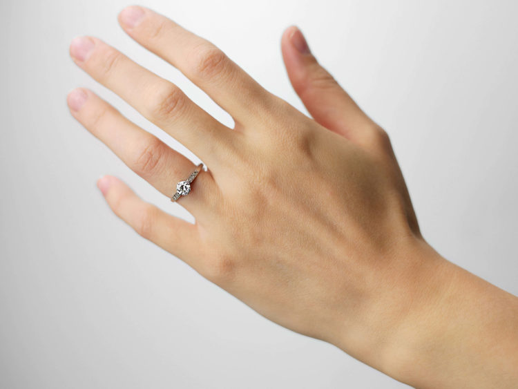 Art Deco Diamond Solitaire Ring with Diamond Set Shoulders