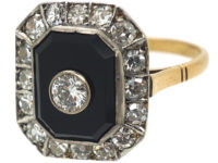 Art Deco 18ct Gold & Platinum, Onyx & Diamond Octagonal Shaped Ring