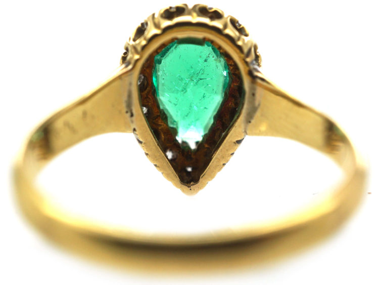 Victorian 18ct Gold, Emerald & Diamond Pear Shaped Ring