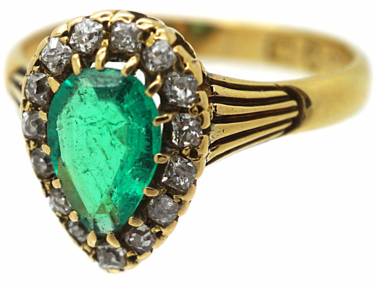 Victorian 18ct Gold, Emerald & Diamond Pear Shaped Ring