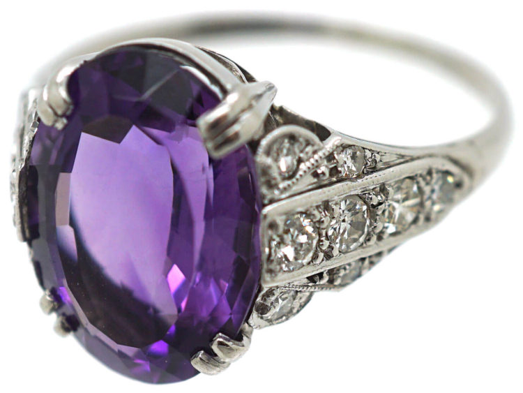 Art Deco 18ct White Gold, Amethyst & Diamond Ring
