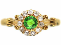Edwardian 18ct Gold, Green Garnet & Diamond Cluster Ring