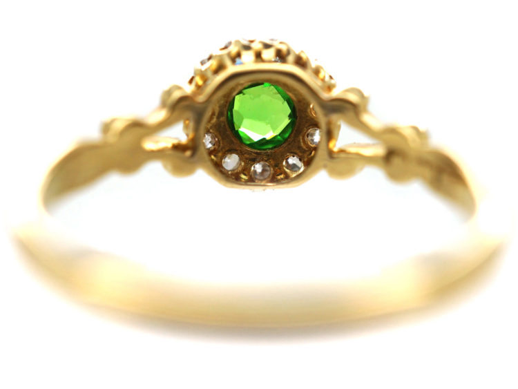 Edwardian 18ct Gold, Green Garnet & Diamond Cluster Ring
