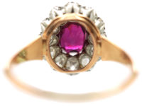 Edwardian 14ct Gold & Platinum, Ruby & Diamond Oval Cluster Ring