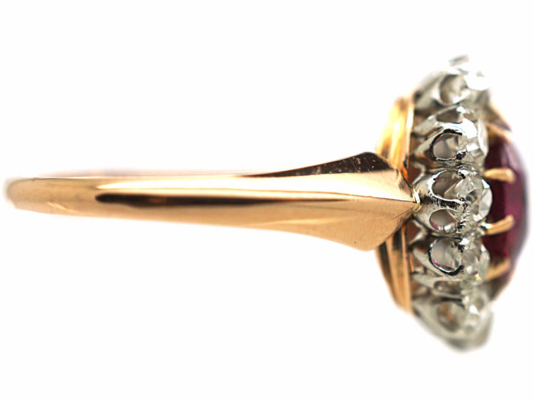 Edwardian 14ct Gold & Platinum, Ruby & Diamond Oval Cluster Ring