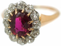 Edwardian 14ct Gold & Platinum, Ruby & Diamond Oval Cluster Ring