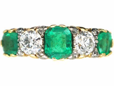Victorian 18ct Gold, Emerald & Diamond Carved Half Hoop Ring