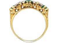 Victorian 18ct Gold, Emerald & Diamond Carved Half Hoop Ring