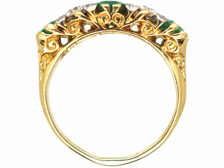 Victorian 18ct Gold, Emerald & Diamond Carved Half Hoop Ring