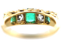 Victorian 18ct Gold, Emerald & Diamond Carved Half Hoop Ring