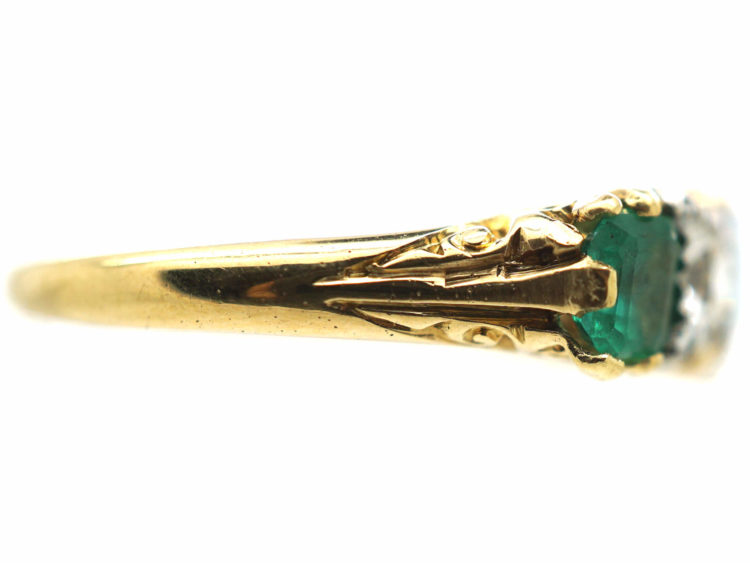 Victorian 18ct Gold, Emerald & Diamond Carved Half Hoop Ring