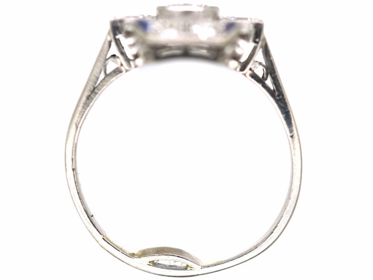 Art Deco Platinum, Diamond & Sapphire Rectangular Geometric Ring