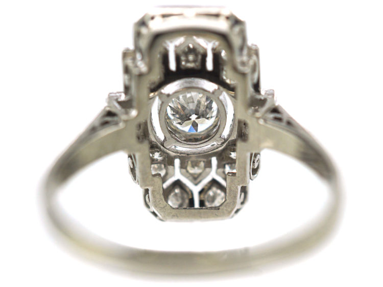 Art Deco Platinum, Diamond & Sapphire Rectangular Geometric Ring