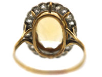 Edwardian 15ct Gold & Platinum, Citrine & Diamond Oval Cluster Ring