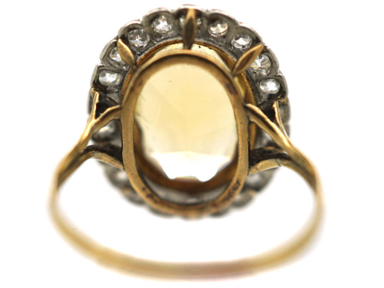 Edwardian 15ct Gold & Platinum, Citrine & Diamond Oval Cluster Ring