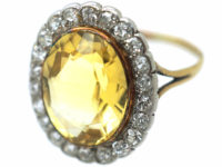 Edwardian 15ct Gold & Platinum, Citrine & Diamond Oval Cluster Ring