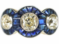 Art Deco 18ct Gold, Sapphire & Diamond Triple Cluster Ring