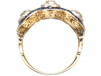 Art Deco 18ct Gold, Sapphire & Diamond Triple Cluster Ring