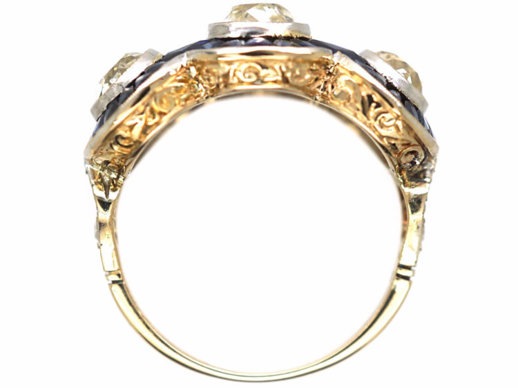 Art Deco 18ct Gold, Sapphire & Diamond Triple Cluster Ring