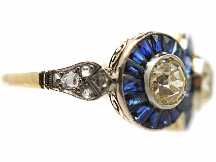 Art Deco 18ct Gold, Sapphire & Diamond Triple Cluster Ring