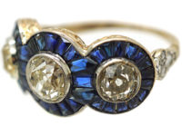Art Deco 18ct Gold, Sapphire & Diamond Triple Cluster Ring
