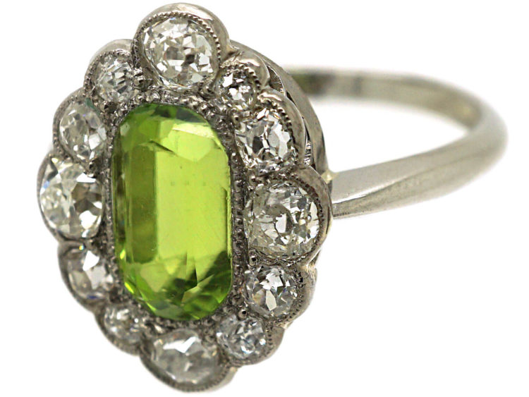 Edwardian Platinum, Peridot & Diamond Ring