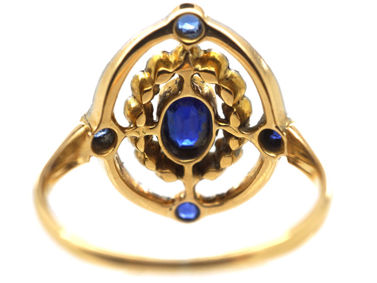 Edwardian 18ct Gold, Sapphire & Rose Diamond Open Cluster Ring