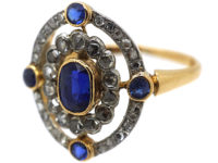 Edwardian 18ct Gold, Sapphire & Rose Diamond Open Cluster Ring