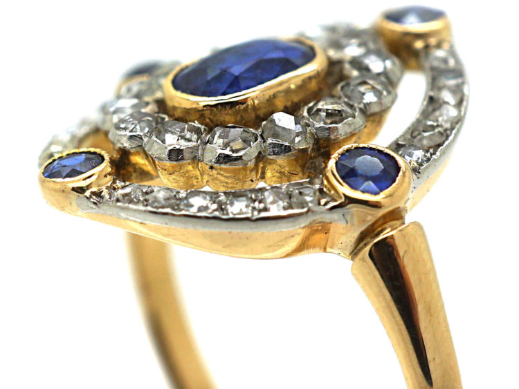 Edwardian 18ct Gold, Sapphire & Rose Diamond Open Cluster Ring