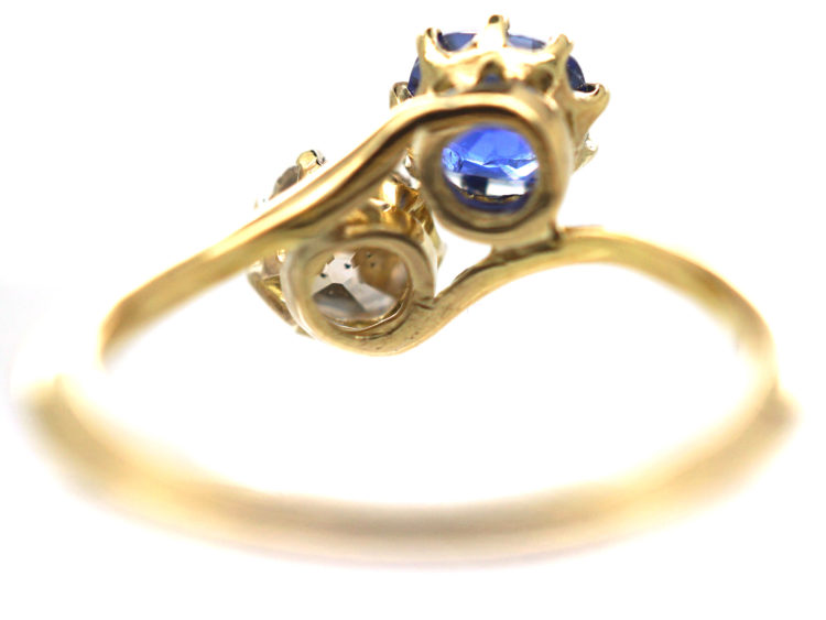 Edwardian 18ct Gold, Sapphire & Diamond Crossover Ring