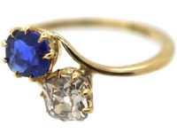Edwardian 18ct Gold, Sapphire & Diamond Crossover Ring