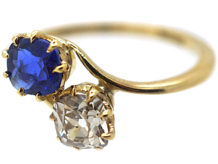 Edwardian 18ct Gold, Sapphire & Diamond Crossover Ring