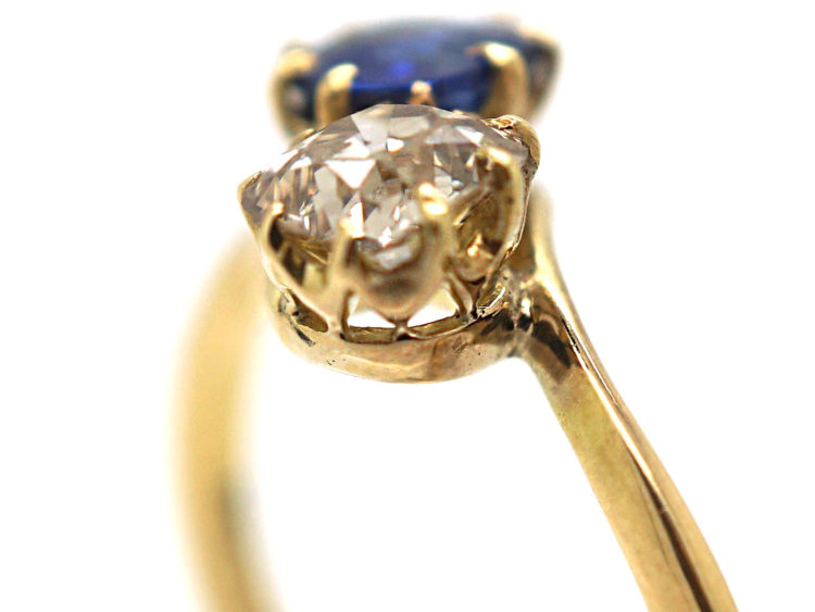 Edwardian 18ct Gold, Sapphire & Diamond Crossover Ring