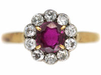 Edwardian 18ct Gold & Platinum, Ruby & Diamond Cluster Ring